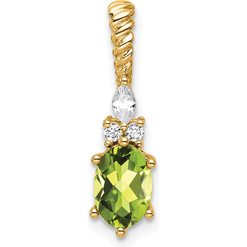 14K Yellow Gold Polished Peridot and Diamond Twisted Pendant - 1.4 Carat Peridot, 0.22 Carat Total Diamond Weight by Oro Pregiato