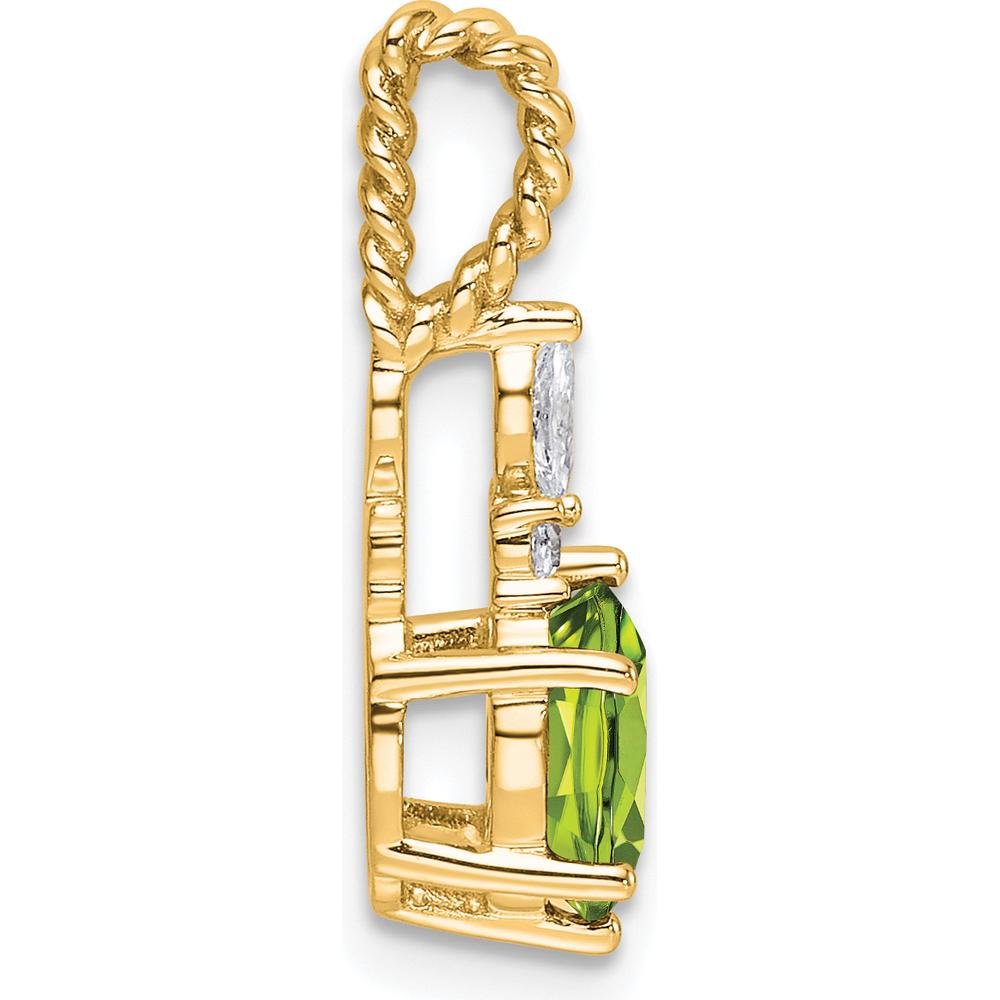 14K Yellow Gold Polished Peridot and Diamond Twisted Pendant - 1.4 Carat Peridot, 0.22 Carat Total Diamond Weight by Oro Pregiato