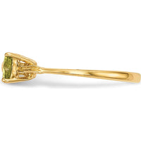 14K Yellow Gold Polished Peridot Bow Ring - 2 Heart-Shaped Peridots - 10mm Length by Oro Pregiato