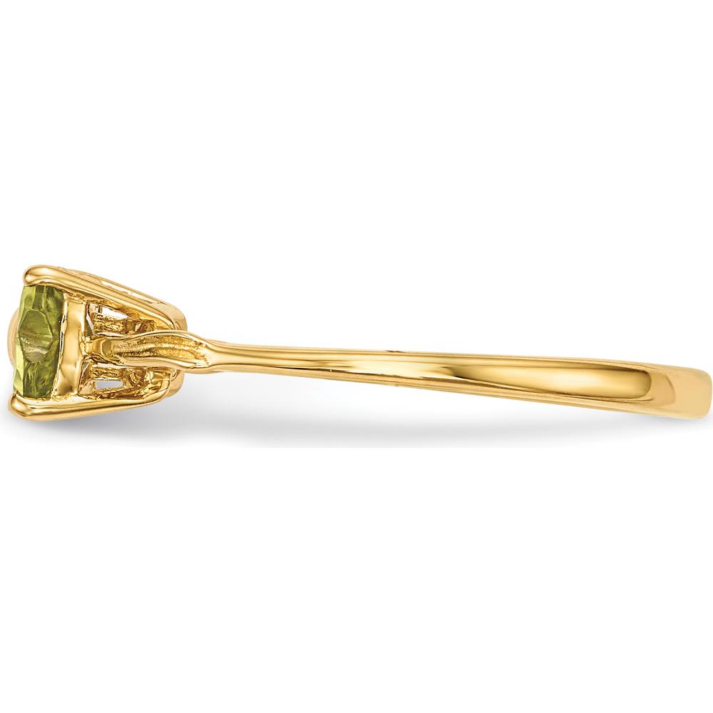 14K Yellow Gold Polished Peridot Bow Ring - 2 Heart-Shaped Peridots - 10mm Length by Oro Pregiato