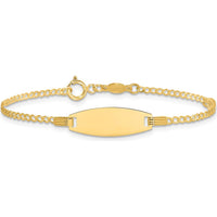 14K Yellow Gold Polished Pink Enamel Heart with 18x5mm Plate 5.5" Baby/Child ID Bracelet - Personalizable by Oro Pregiato