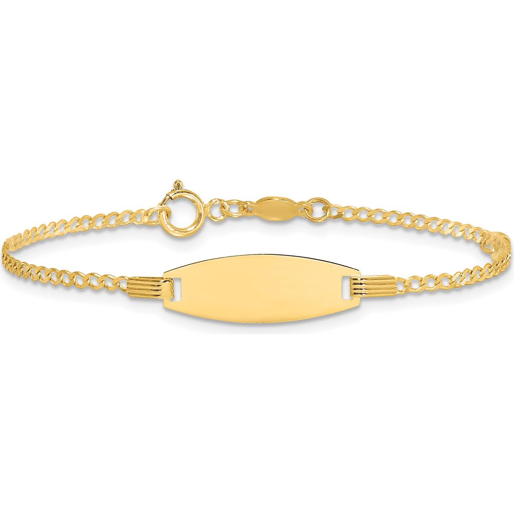14K Yellow Gold Polished Pink Enamel Heart with 18x5mm Plate 5.5" Baby/Child ID Bracelet - Personalizable by Oro Pregiato