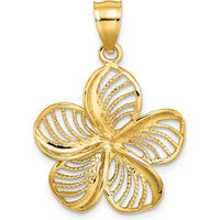 14K Yellow Gold Polished Plumeria Flower Charm with Beaded Detailing - 25.2mm Length by Oro Pregiato