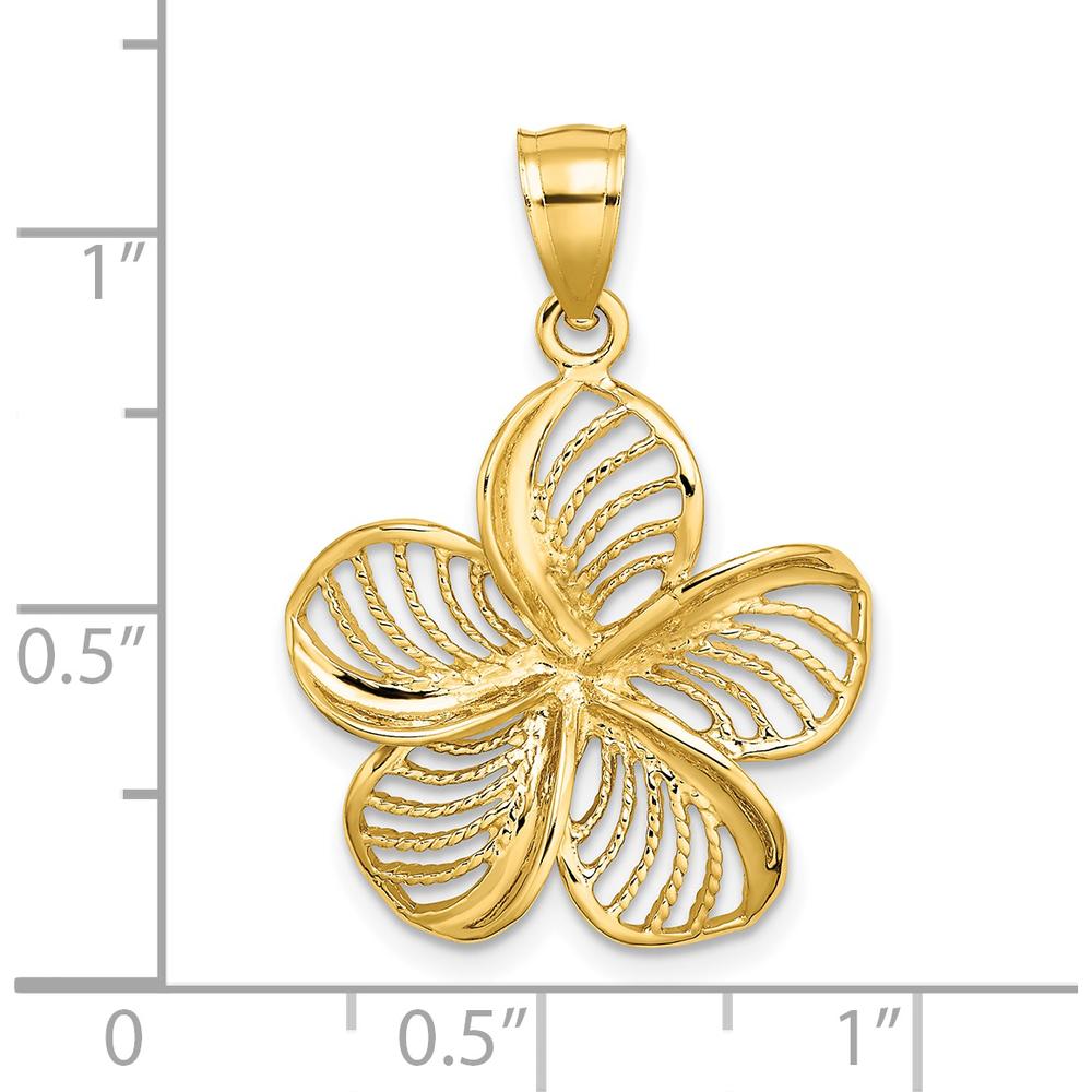 14K Yellow Gold Polished Plumeria Flower Charm with Beaded Detailing - 25.2mm Length by Oro Pregiato