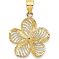 14K Yellow Gold Polished Plumeria Flower Charm with Beaded Detailing - 25.2mm Length by Oro Pregiato