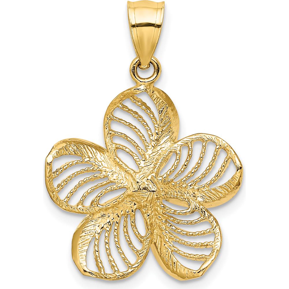 14K Yellow Gold Polished Plumeria Flower Charm with Beaded Detailing - 25.2mm Length by Oro Pregiato
