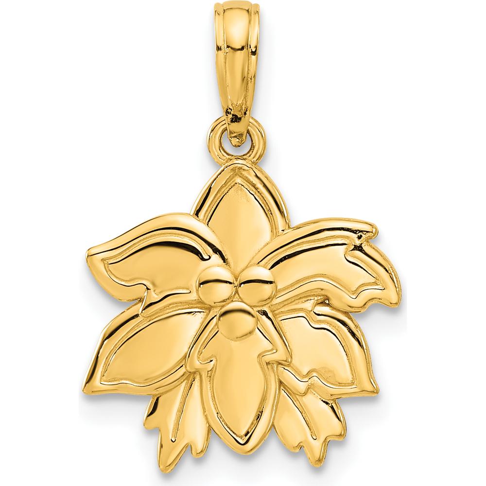 14K Yellow Gold Polished Poinsettia Floral Pendant - 22mm Length by Oro Pregiato