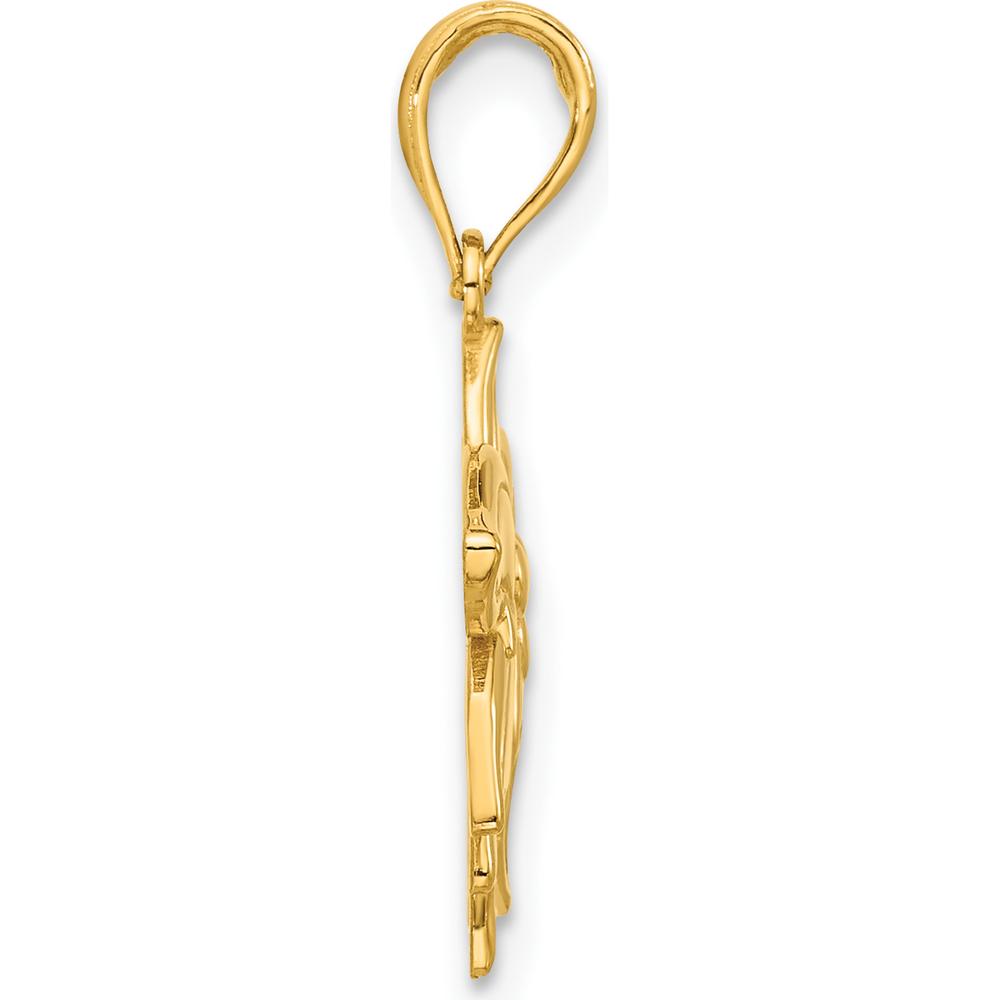 14K Yellow Gold Polished Poinsettia Floral Pendant - 22mm Length by Oro Pregiato