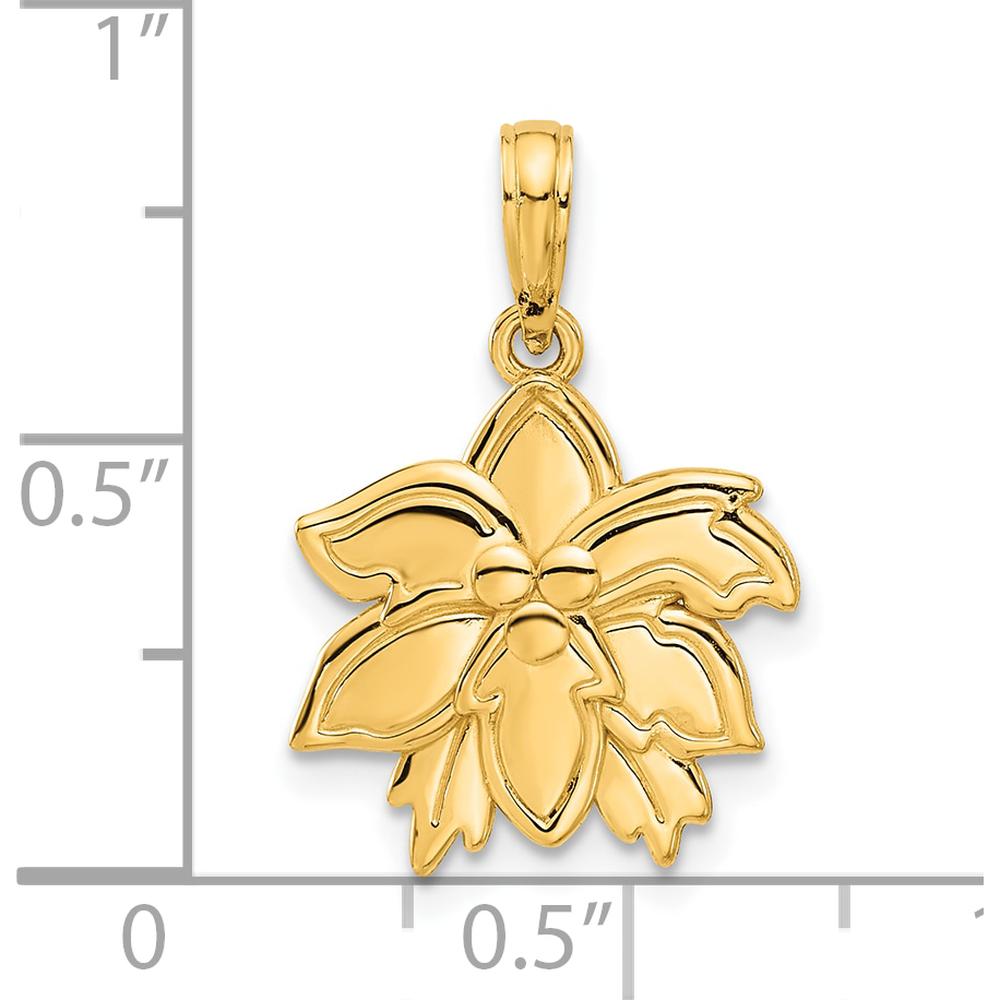 14K Yellow Gold Polished Poinsettia Floral Pendant - 22mm Length by Oro Pregiato