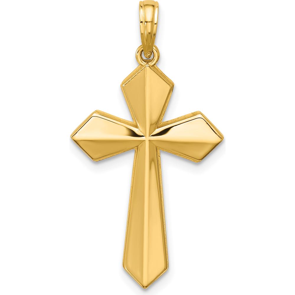 14K Yellow Gold Polished Pointed Christian Cross Pendant - Faith Jewelry by Oro Pregiato