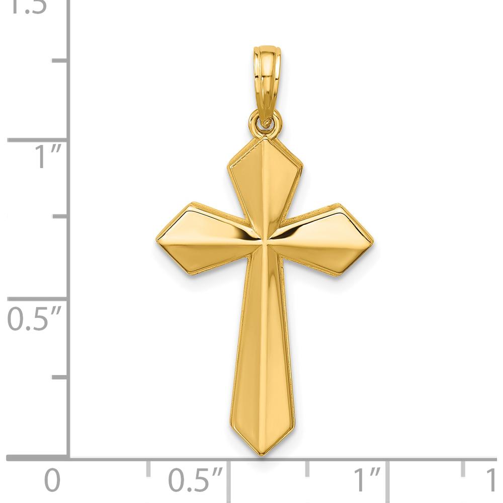 14K Yellow Gold Polished Pointed Christian Cross Pendant - Faith Jewelry by Oro Pregiato