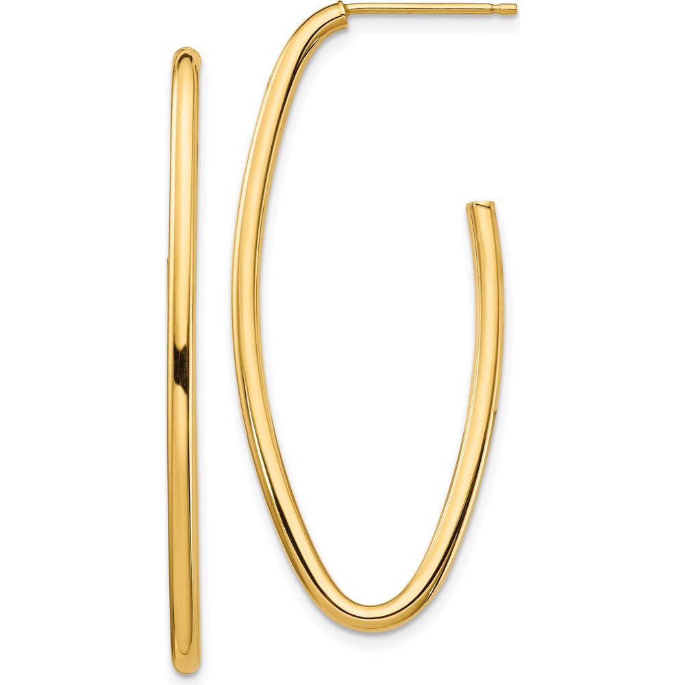 14K Yellow Gold Polished Pointed Oval Hoop Dangle Earrings by 0