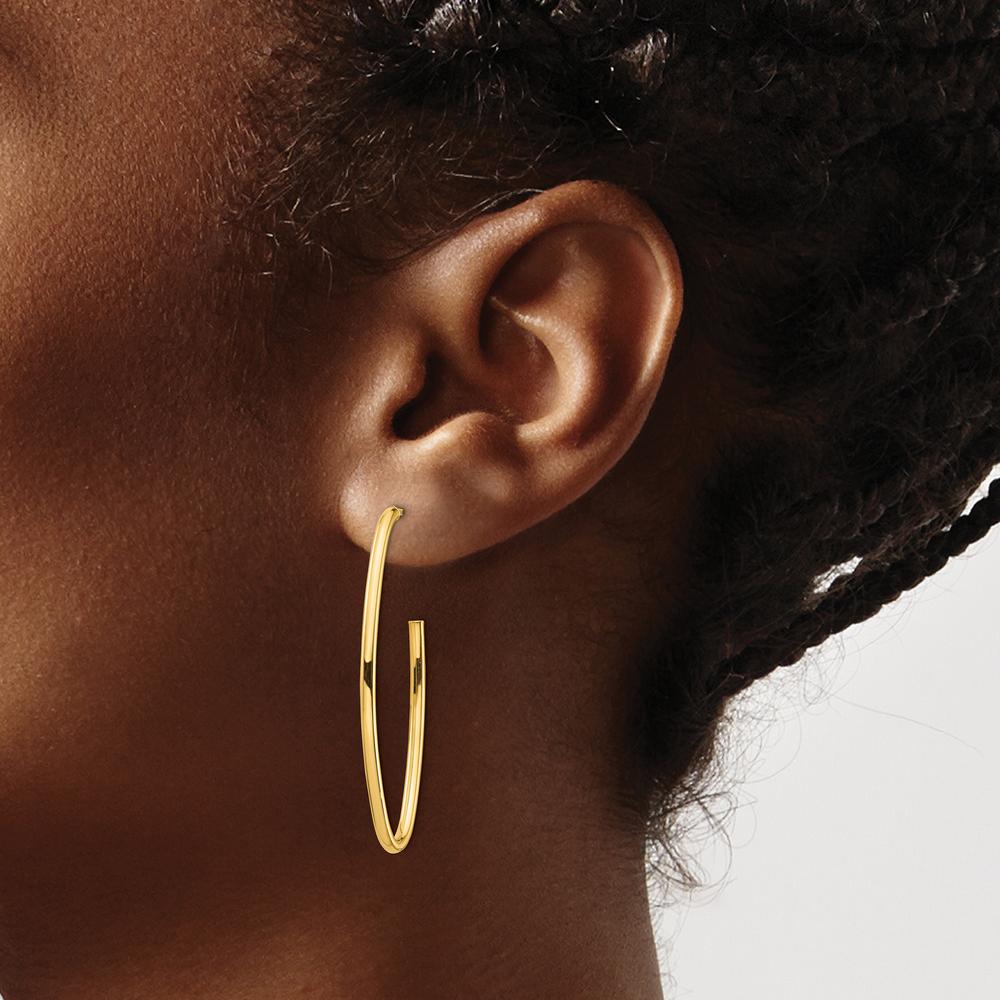 14K Yellow Gold Polished Pointed Oval Hoop Dangle Earrings by 0