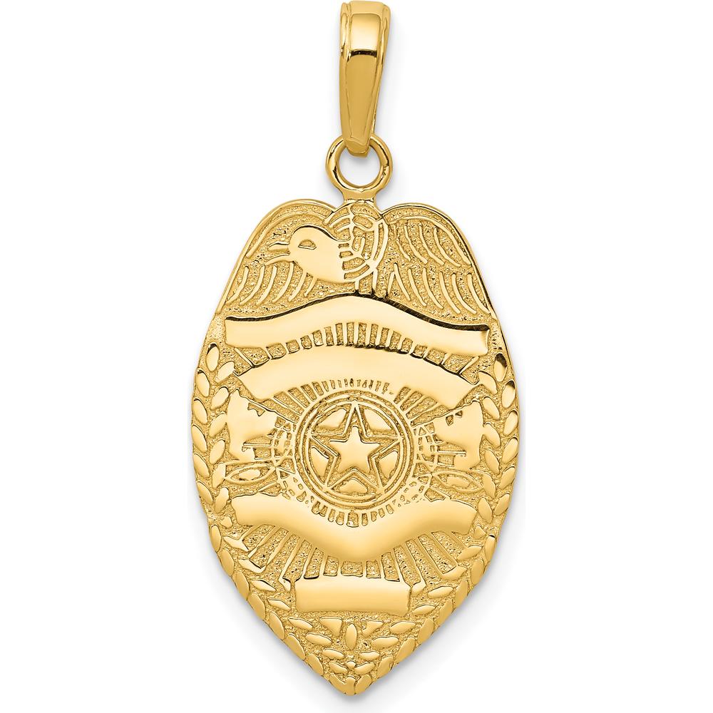 14K Yellow Gold Polished Police Badge Pendant with Engravable Area by Oro Pregiato