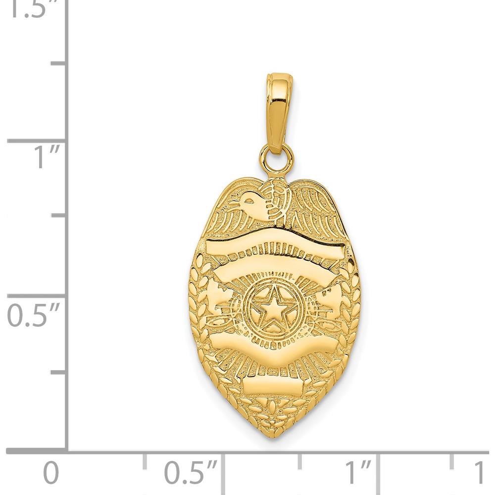 14K Yellow Gold Polished Police Badge Pendant with Engravable Area by Oro Pregiato