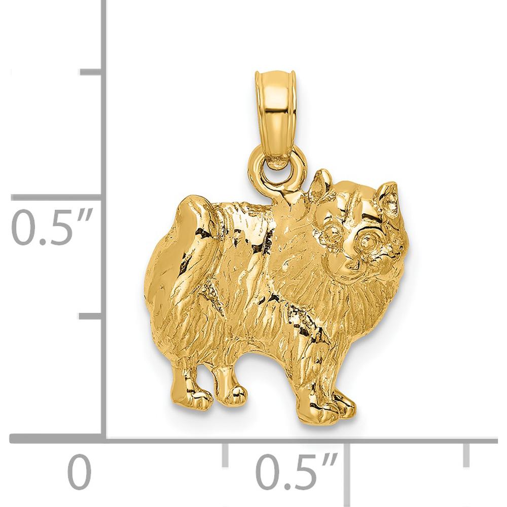 14K Yellow Gold Polished Pomeranian Dog Charm - Detailed Textured Finish, 19.1mm Length by Oro Pregiato