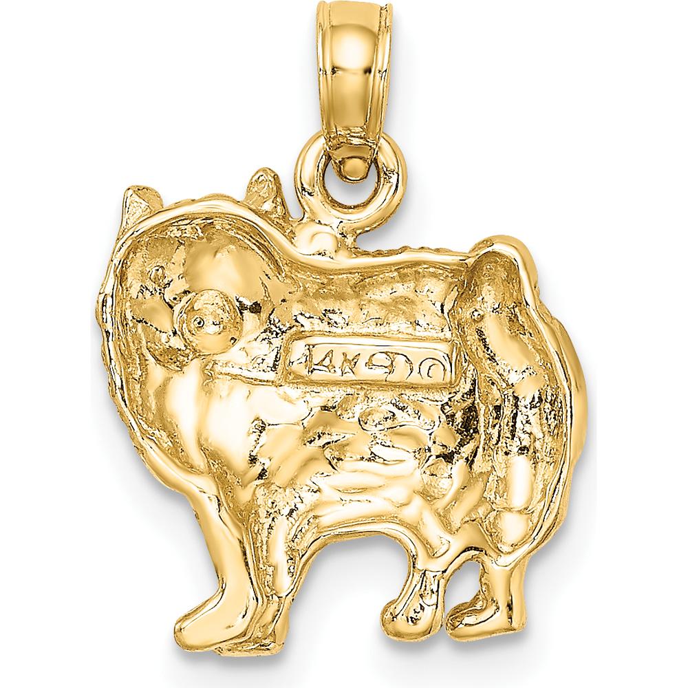 14K Yellow Gold Polished Pomeranian Dog Charm - Detailed Textured Finish, 19.1mm Length by Oro Pregiato