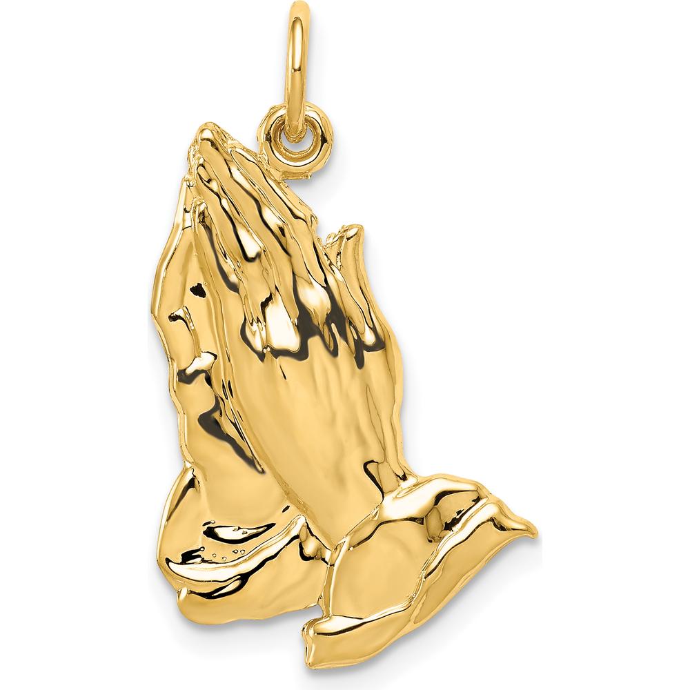 14K Yellow Gold Polished Praying Hands Pendant - 26mm Length by Oro Pregiato