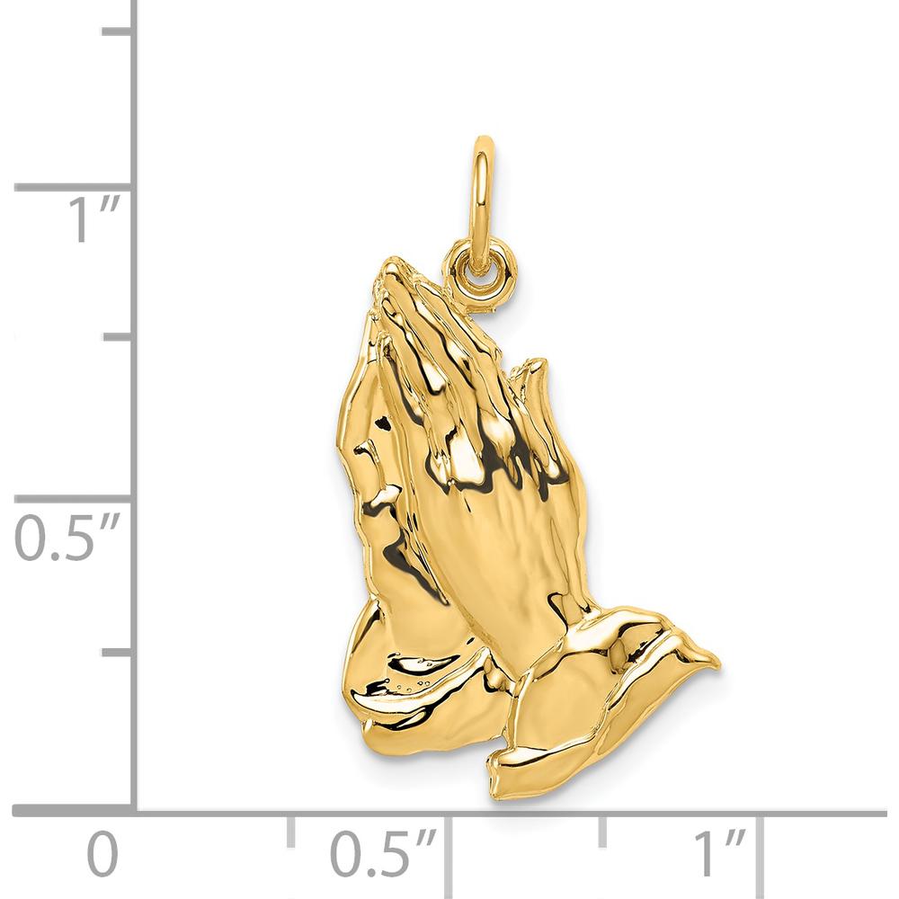 14K Yellow Gold Polished Praying Hands Pendant - 26mm Length by Oro Pregiato