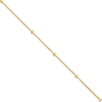 14K Yellow Gold Polished Puffed Heart 3-Station Anklet - 10" Length
