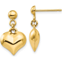 14K Yellow Gold Polished Puffed Heart Dangle Earrings for Women by 0