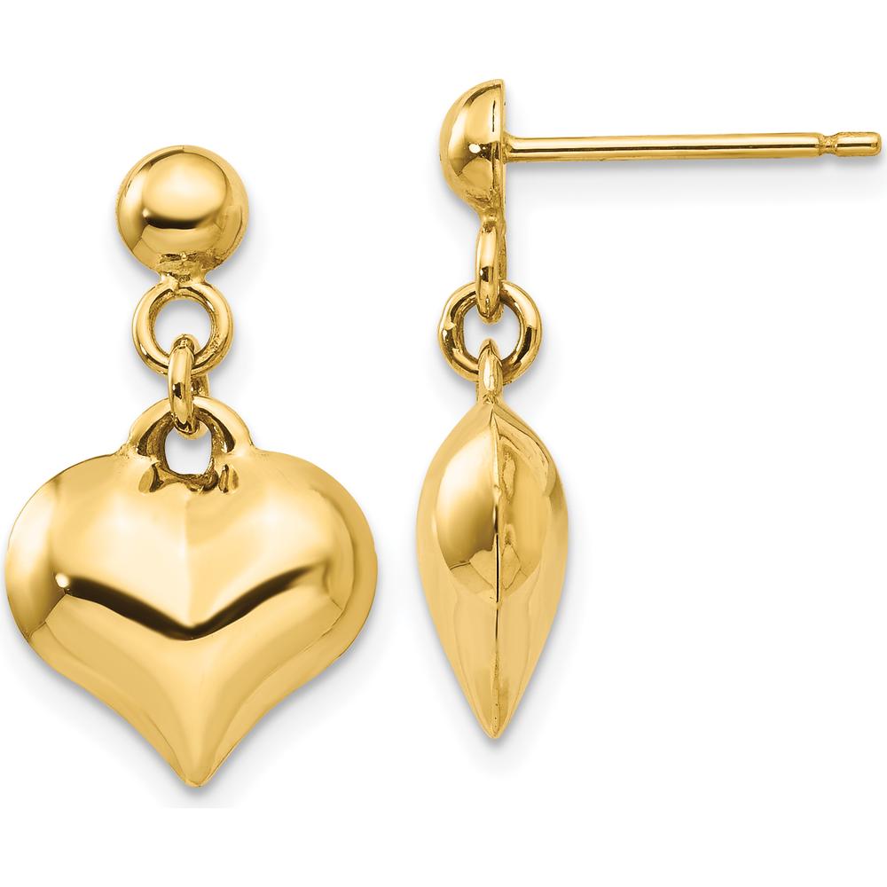 14K Yellow Gold Polished Puffed Heart Dangle Earrings for Women by 0