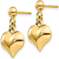 14K Yellow Gold Polished Puffed Heart Dangle Earrings for Women by 0