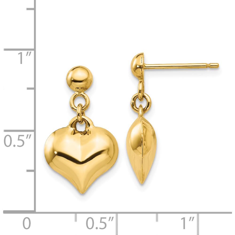 14K Yellow Gold Polished Puffed Heart Dangle Earrings for Women by 0