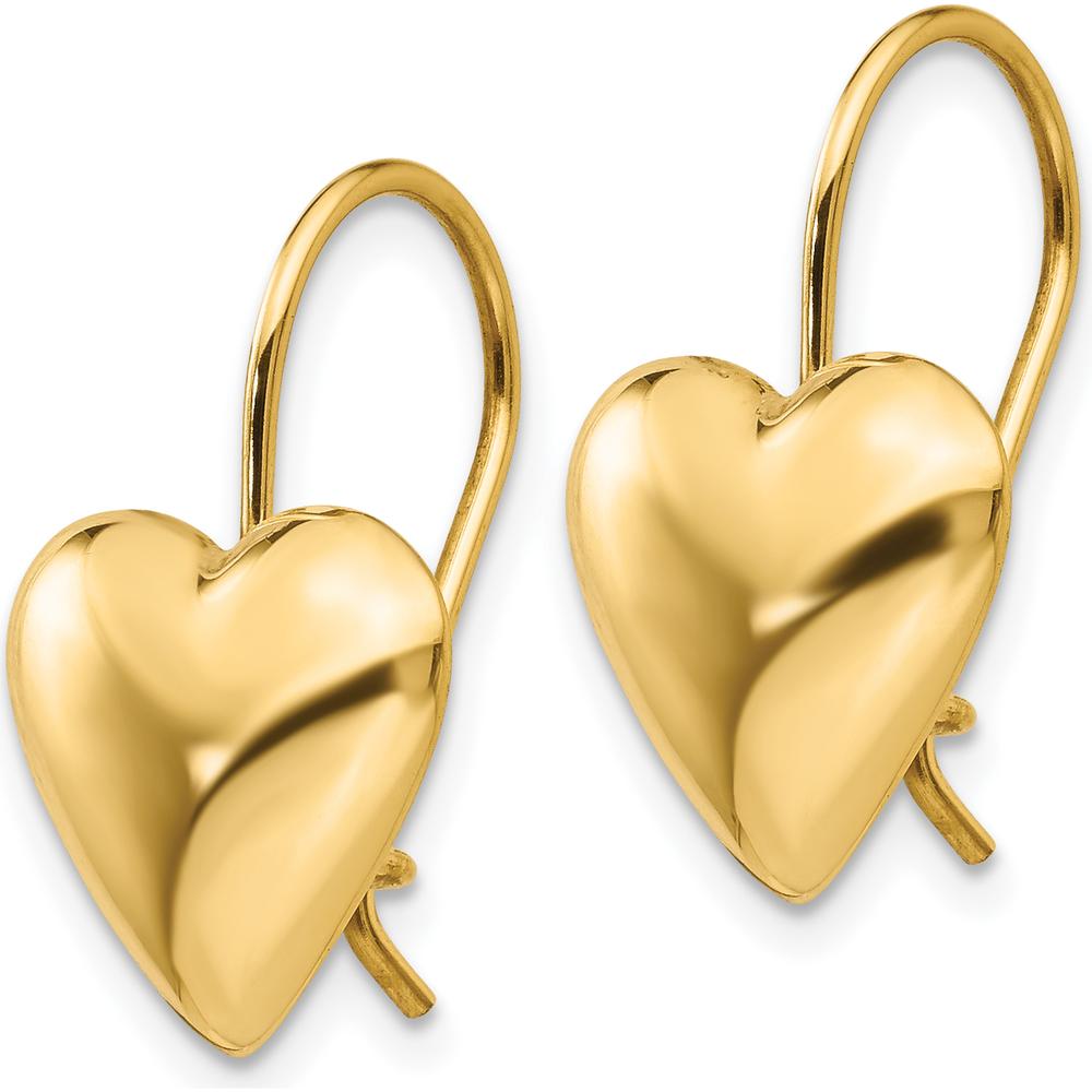 14K Yellow Gold Polished Puffed Heart Drop Earrings - 11.5mm by Oro Pregiato