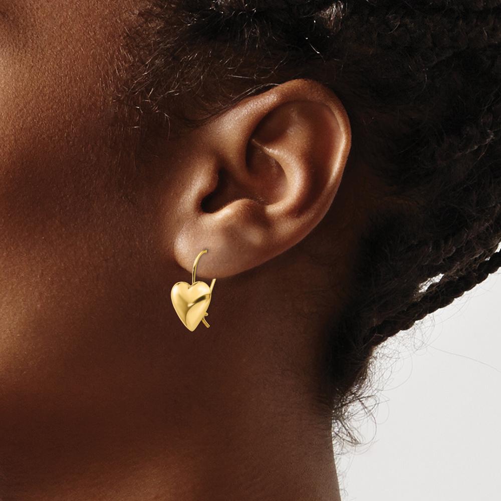 14K Yellow Gold Polished Puffed Heart Drop Earrings - 11.5mm by Oro Pregiato