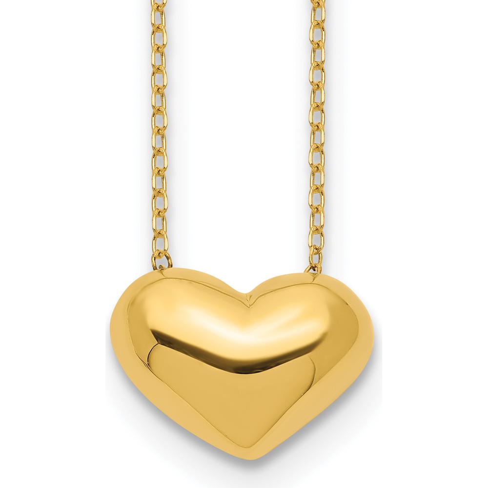 14K Yellow Gold Polished Puffed Heart Necklace - 18" Cable Chain by 0