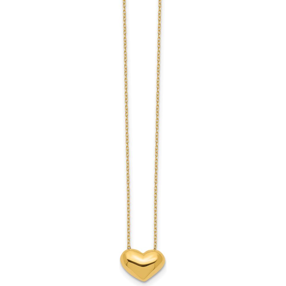 14K Yellow Gold Polished Puffed Heart Necklace - 18" Cable Chain by 0