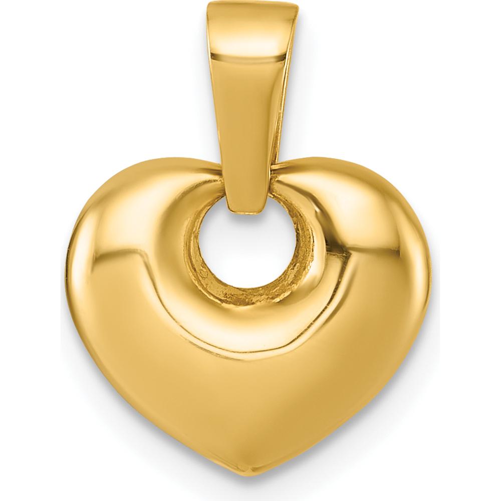 14K Yellow Gold Polished Puffed Heart Pendant - Elegant 3D Design by Oro Pregiato