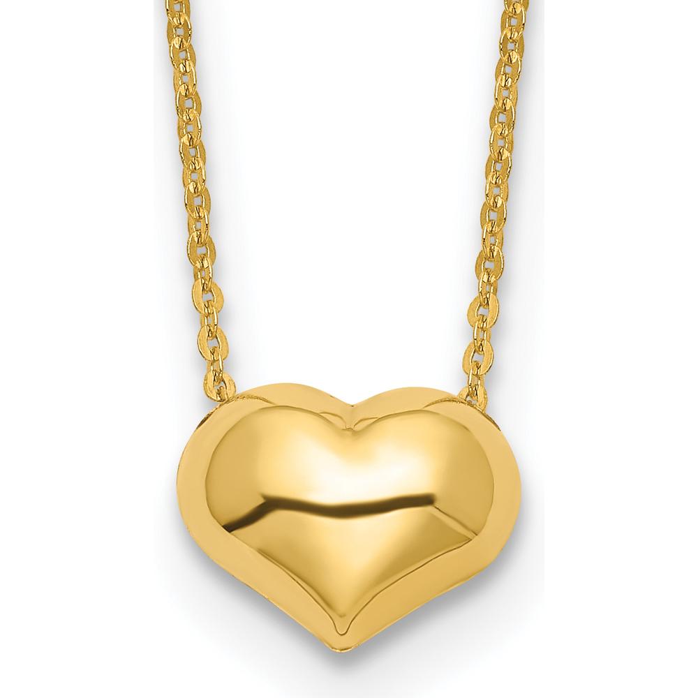 14K Yellow Gold Polished Puffed Heart Pendant Necklace - 16.5" with Cable Link Chain by 0