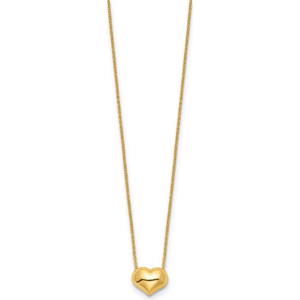14K Yellow Gold Polished Puffed Heart Pendant Necklace - 16.5" with Cable Link Chain by 0