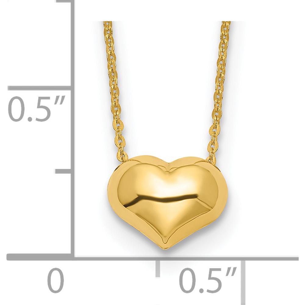 14K Yellow Gold Polished Puffed Heart Pendant Necklace - 16.5" with Cable Link Chain by 0