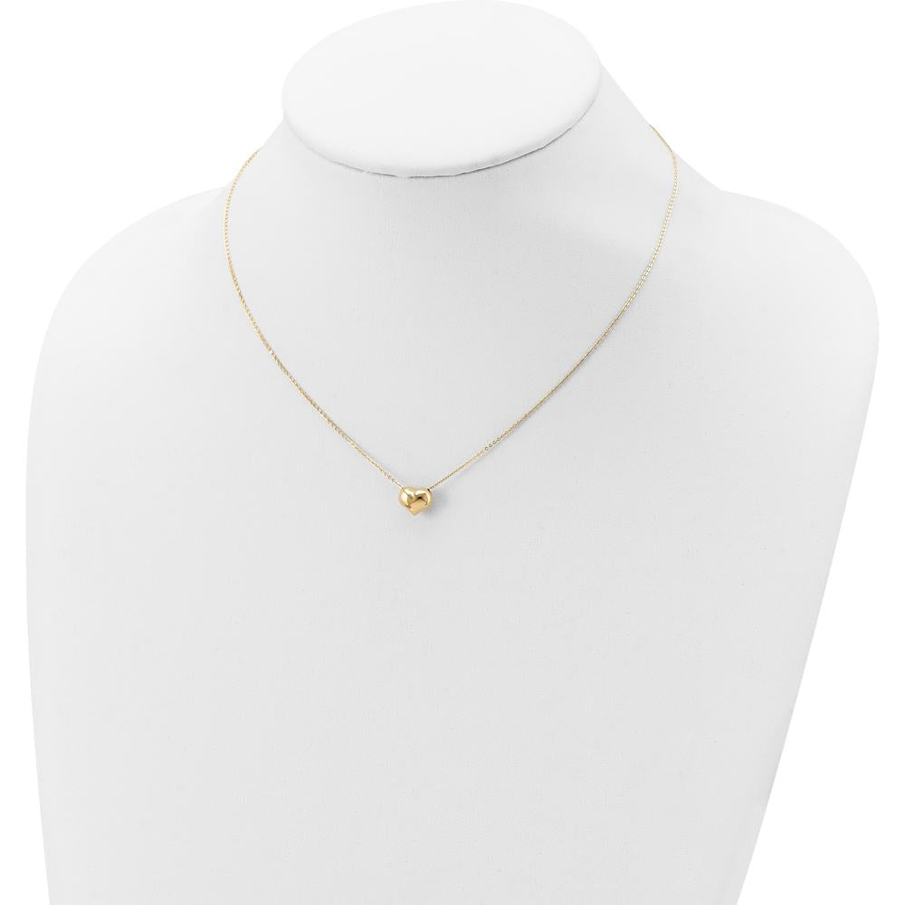 14K Yellow Gold Polished Puffed Heart Pendant Necklace - 16.5" with Cable Link Chain by 0