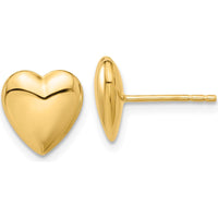 14K Yellow Gold Polished Puffed Heart Post Earrings - 9.9mm Length by 0