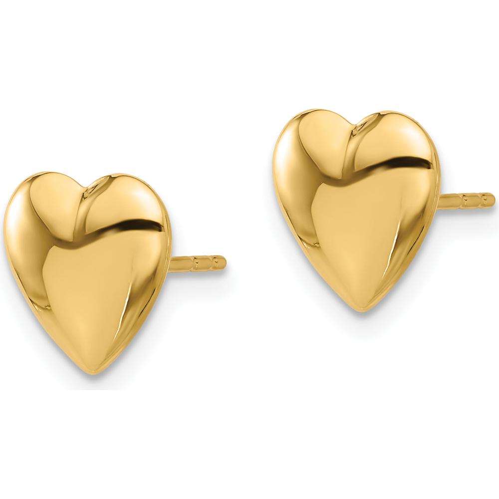 14K Yellow Gold Polished Puffed Heart Post Earrings - 9.9mm Length by 0