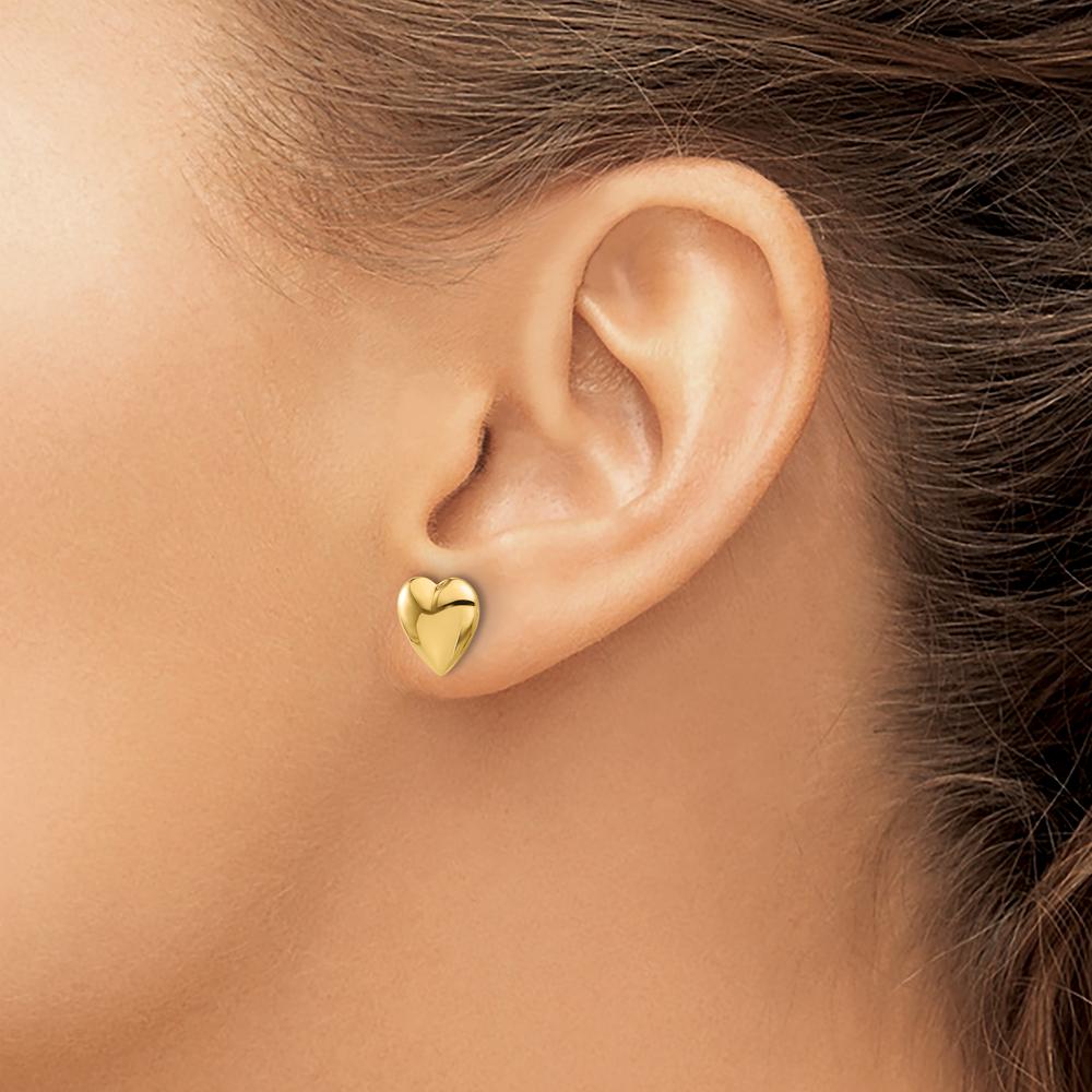 14K Yellow Gold Polished Puffed Heart Post Earrings - 9.9mm Length by 0