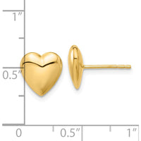 14K Yellow Gold Polished Puffed Heart Post Earrings - 9.9mm Length by 0