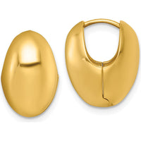 14K Yellow Gold Polished Puffed Oval Hinged Hoop Earrings - 15.9mm Length by 0