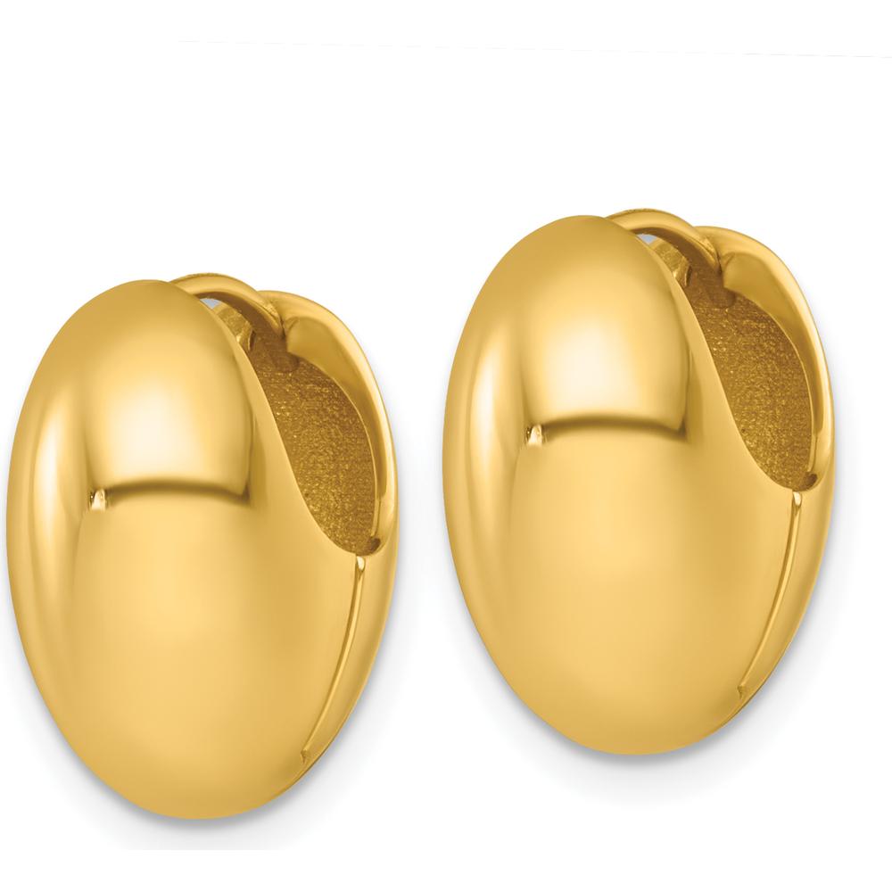 14K Yellow Gold Polished Puffed Oval Hinged Hoop Earrings - 15.9mm Length by 0