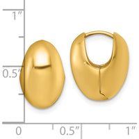 14K Yellow Gold Polished Puffed Oval Hinged Hoop Earrings - 15.9mm Length by 0