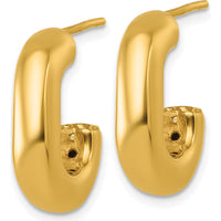 14K Yellow Gold Polished Puffed Oval J-Hoop Post Earrings - 19.2mm Length by 0
