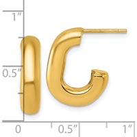 14K Yellow Gold Polished Puffed Oval J-Hoop Post Earrings - 19.2mm Length by 0