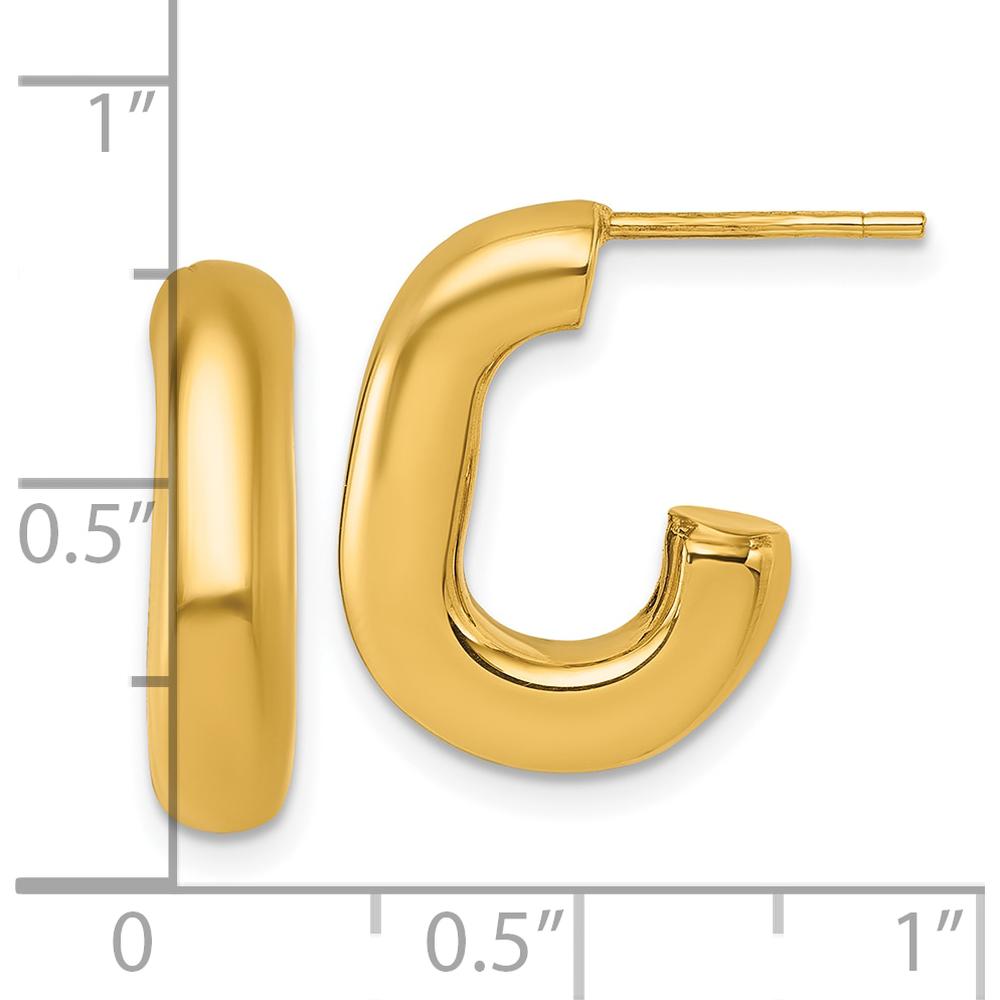 14K Yellow Gold Polished Puffed Oval J-Hoop Post Earrings - 19.2mm Length by 0