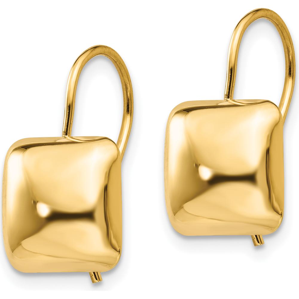 14K Yellow Gold Polished Puffed Square Drop Earrings - 9.5mm by Oro Pregiato