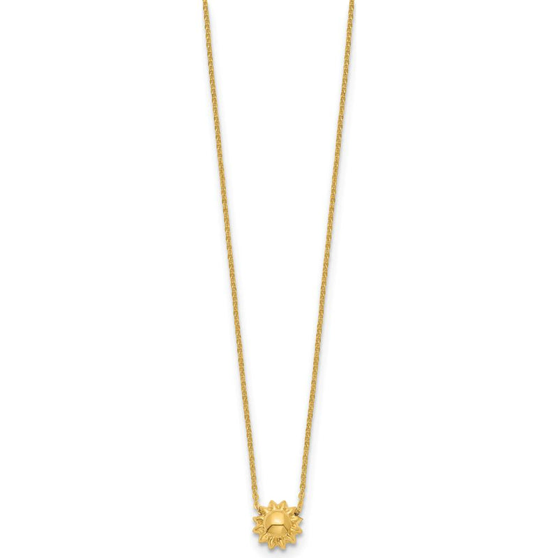 14K Yellow Gold Polished Puffed Sun 16.5" Necklace with 3D Sunburst Pendant by 0