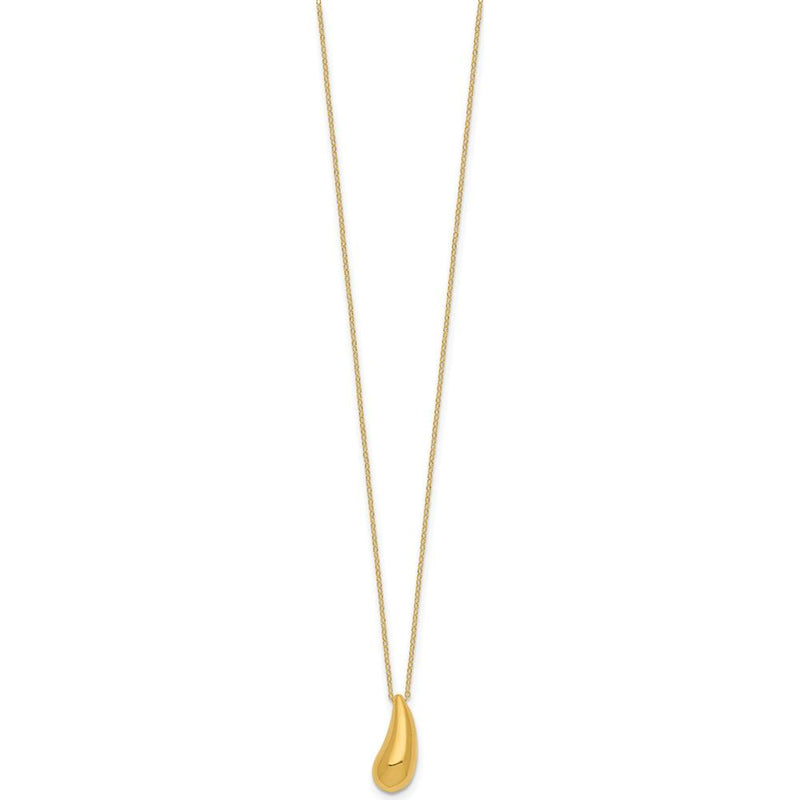 14K Yellow Gold Polished Puffed Teardrop Pendant Necklace - 18" Rolo Chain by 0